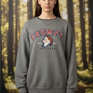 Disneyland Resort Grumpy Sweatshirt Gray Size L Embroidered Real Bad Attitude